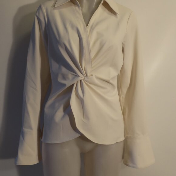 Cinq à Sept Cream Blouse- knotted front - Picture 5 of 15